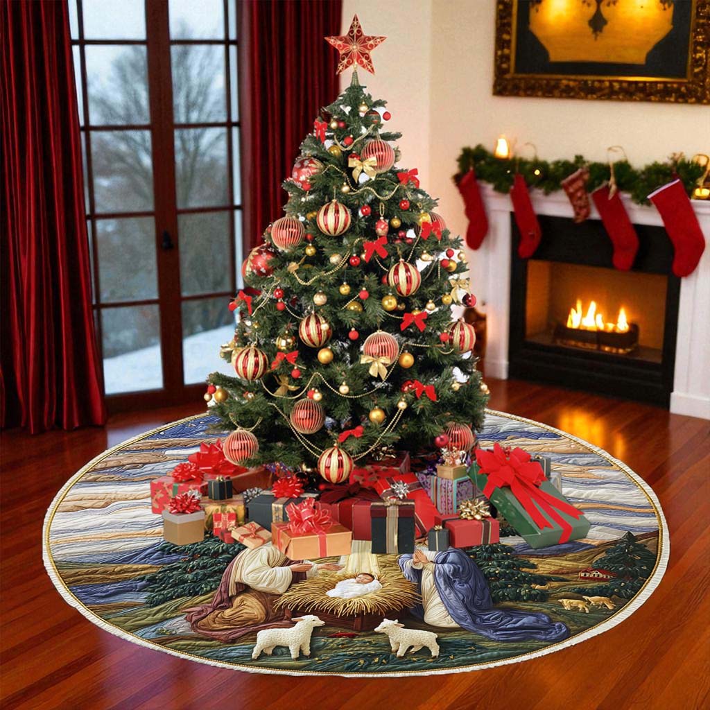 Nativity Christmas Tree Skirt, Festive Holiday Decoration QFHM5091005