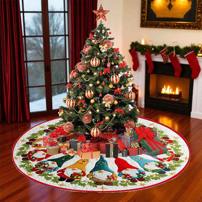Christmas Tree Skirt with Gnome, Festive Holiday Decoration, Gnome Xmas Decor, Cozy Farmhouse Christmas Gift QFND5251010