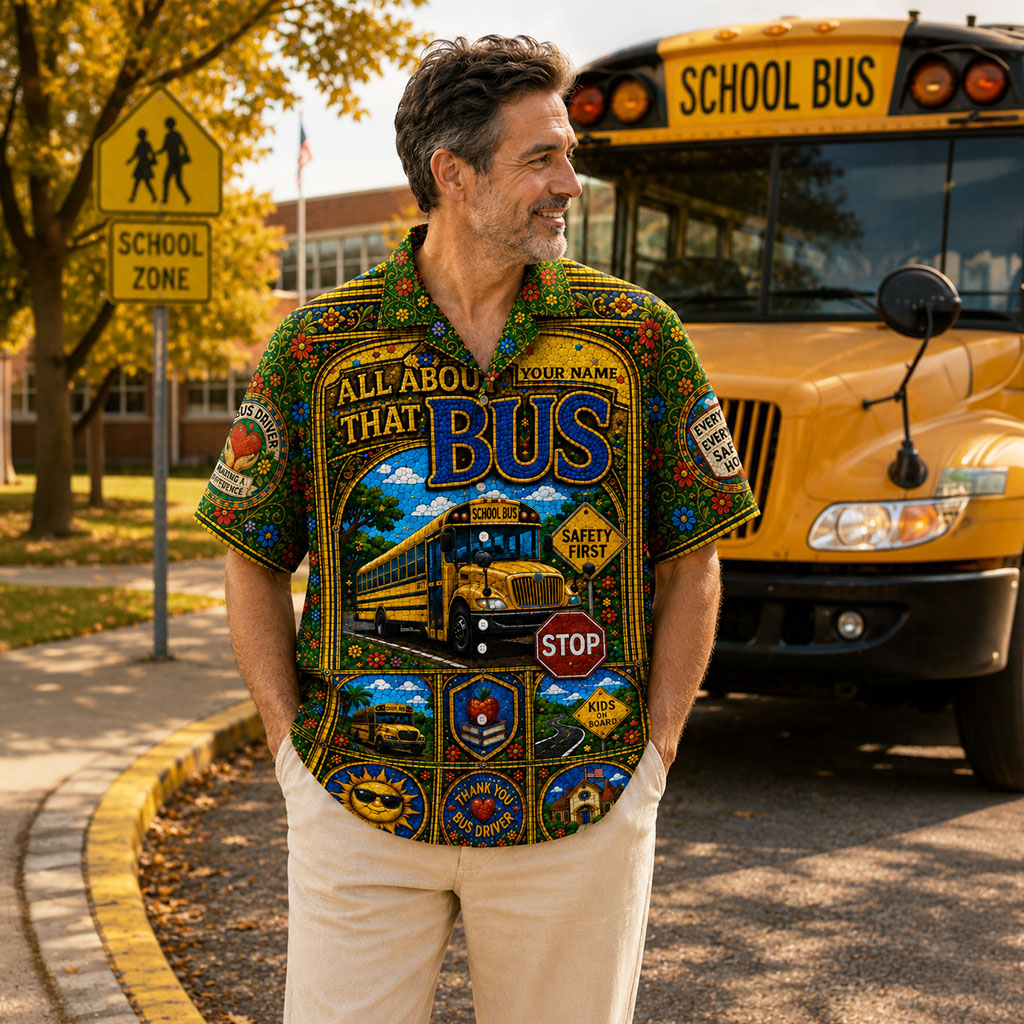 School Bus Gothic Stained Glass Hawaiian Shirt QFND6240601