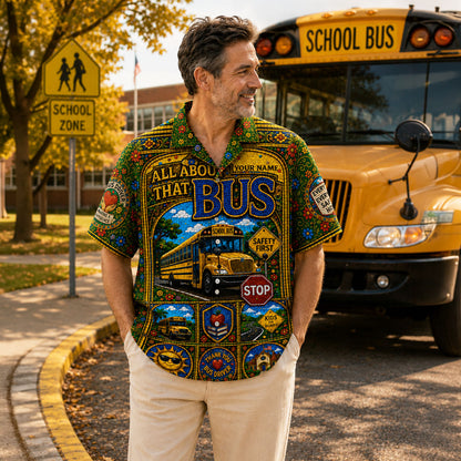 School Bus Gothic Stained Glass Hawaiian Shirt QFND6240601