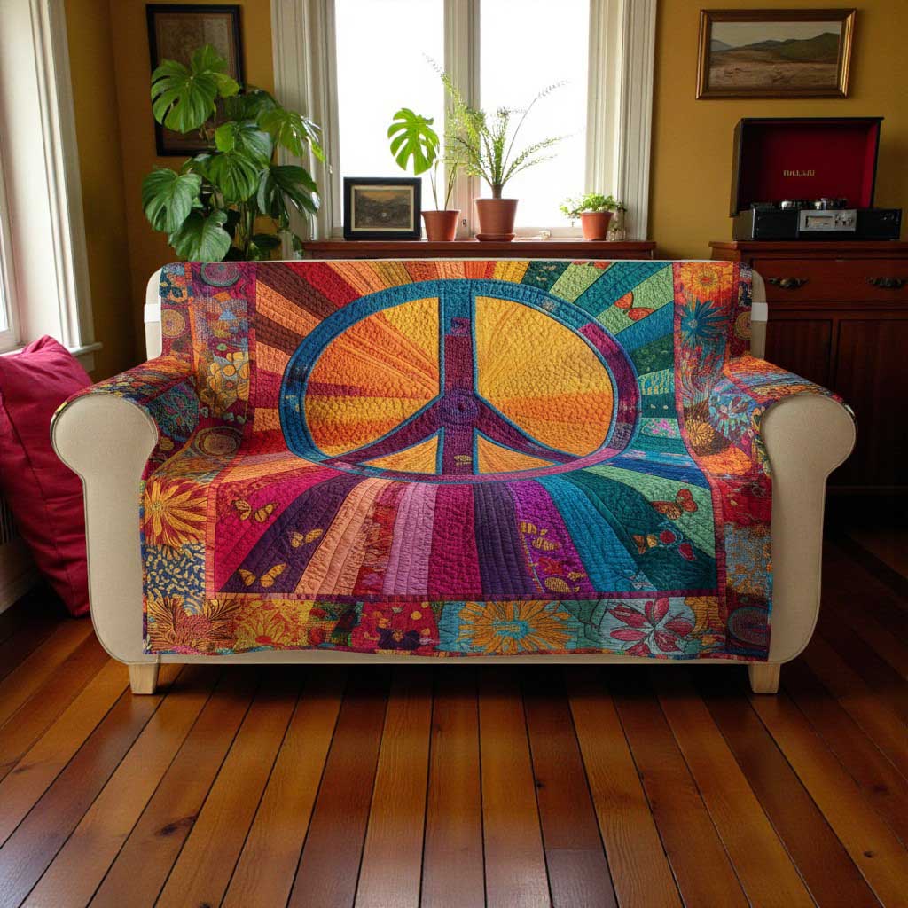 Peace Symbol Sofa Cover, Boho Hippie Christmas Sofa Cover QFTD5041103