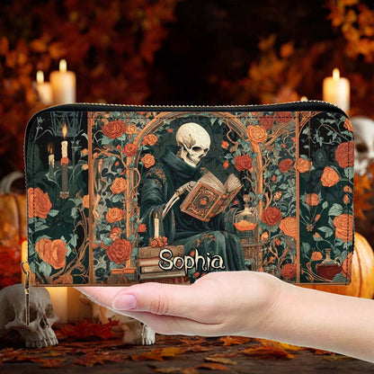 Personalized Gothic Skeleton Reading Book PU Leather Handbag QFHM5110901