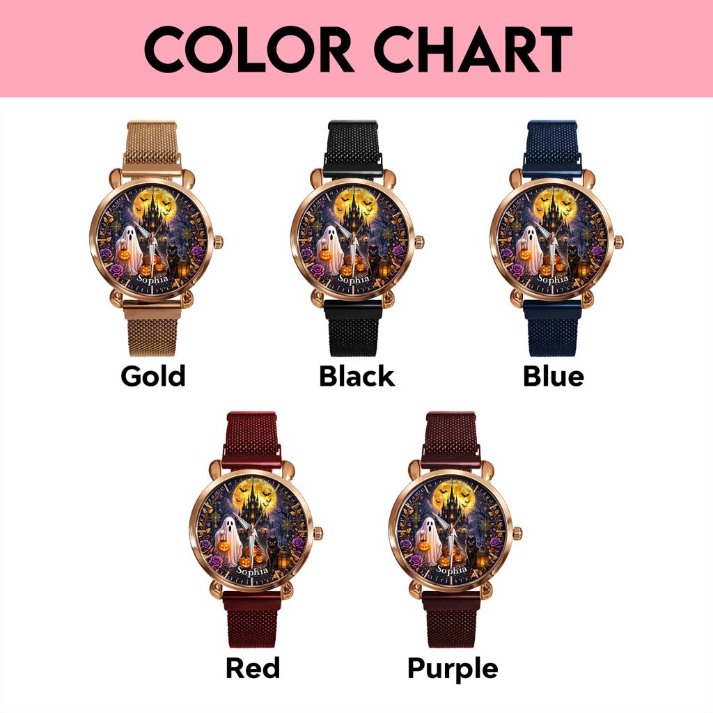 Custom Ghost Black Cat Halloween Watch For Woman UKHM6150802