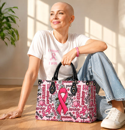 Breast Cancer Awareness Leather Handbag With Handle QFNT4200602