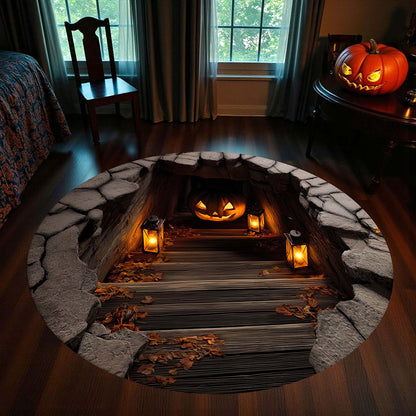 Pumpkin Halloween 3D Printed Rug, Halloween Round Mat UKHA5151001