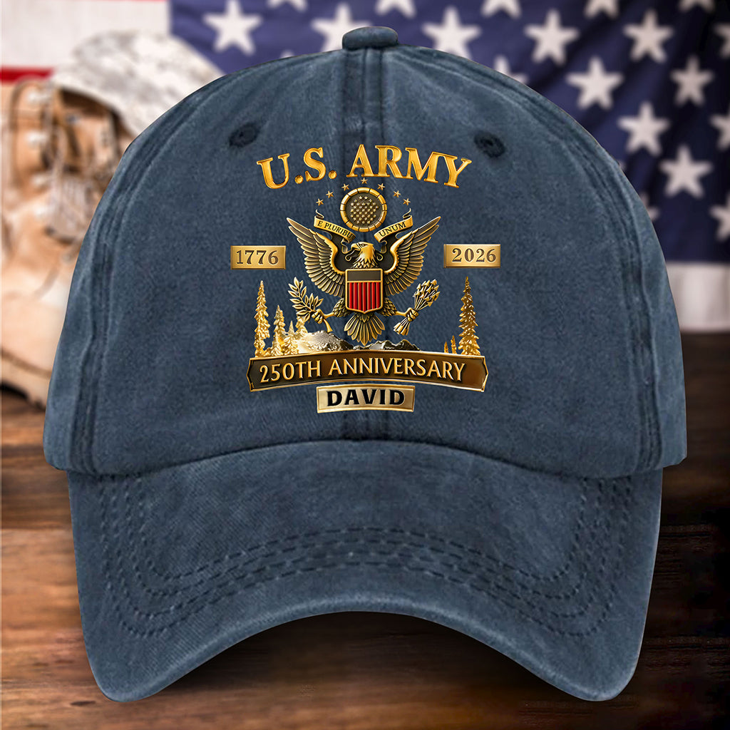 Personalized US Army 250th Anniversary Distressed Washed Cotton Printed Hat UKHH6060405