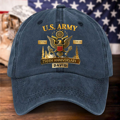 Personalized US Army 250th Anniversary Distressed Washed Cotton Printed Hat UKHH6060405