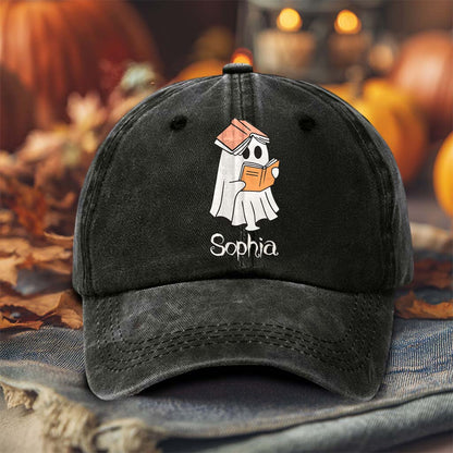 Personalized Ghost Reading Books Distressed Washed Cotton Printed Hat QFTD5020704