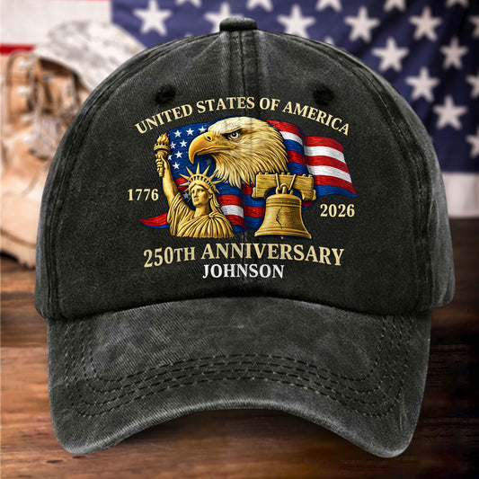 Personalized United State 250th Anniversary Distressed Washed Cotton Printed Hat UKHH6060404