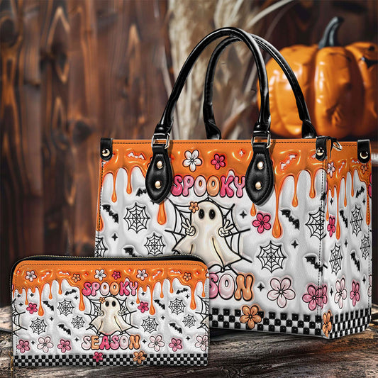 Spooky Vibe Print 3D Inflated Leather Handbag, Leather Wallet, Halloween Gift QFTO4240701