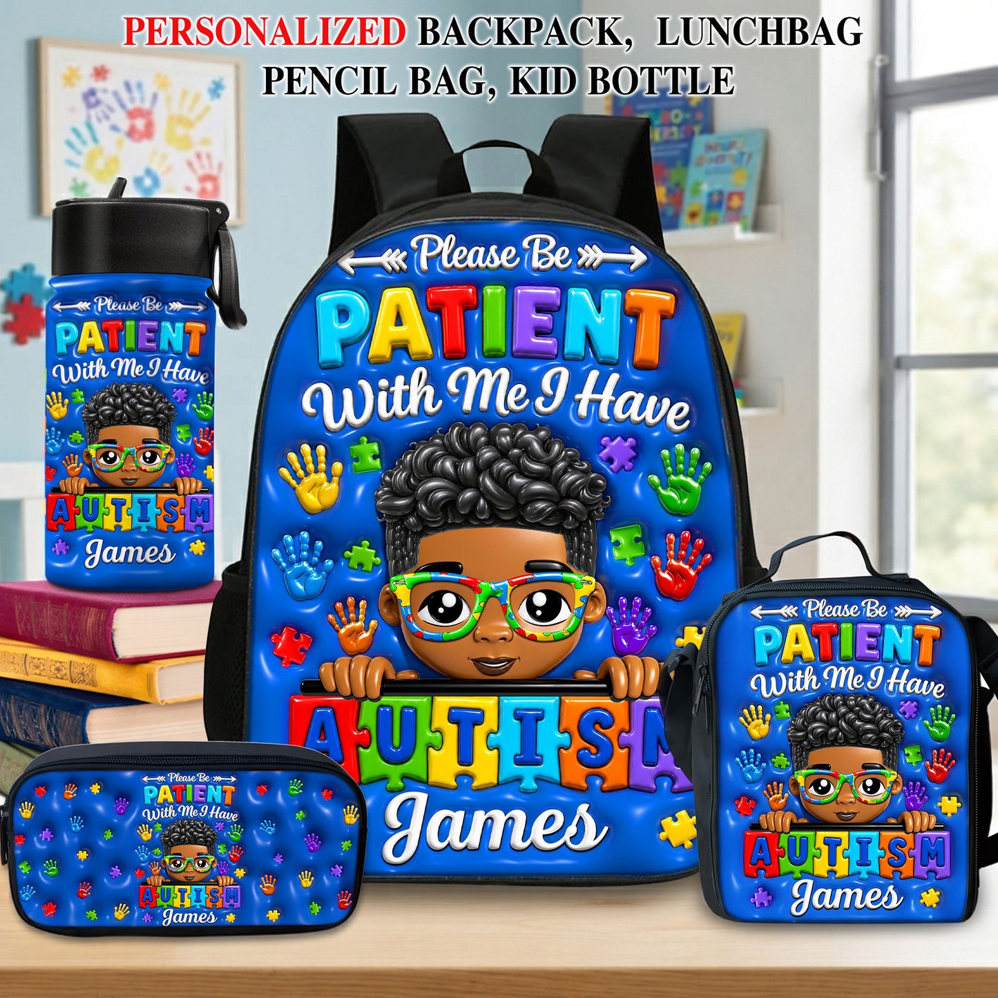 Personalized Autism Kid Backpack, Back To School Bag for Autistic Child UKND6150704