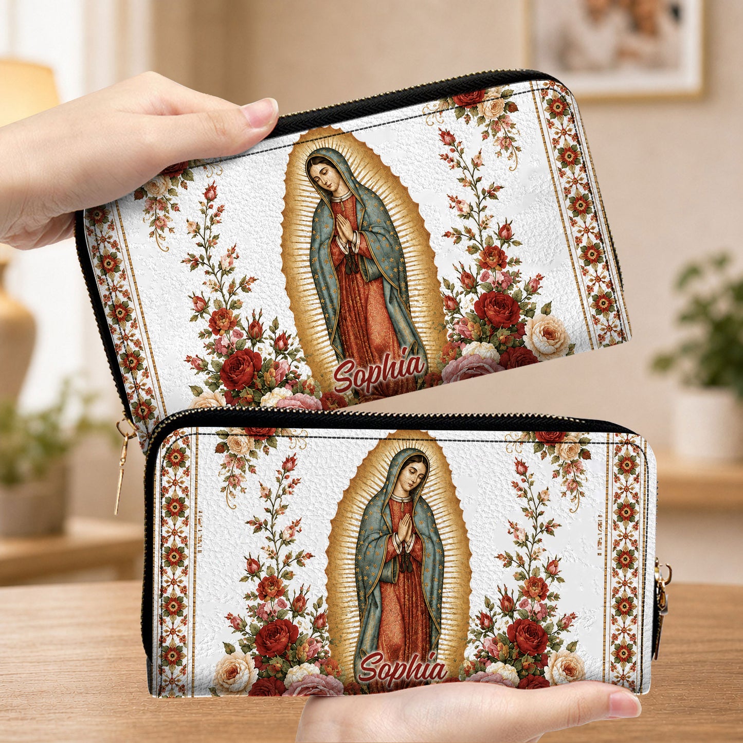 Custom Catholic Virgin Mary And Rose Handbag And Wallet, Our Lady of Guadalupe Gift PMTD6240604