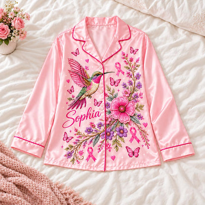 Personalized Breast Cancer Awareness Satin Pajama Set UKHA6061003