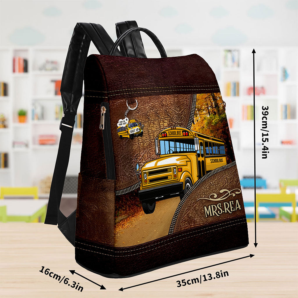Personalized School Bus Driver Leather Backpack QFTO4050801