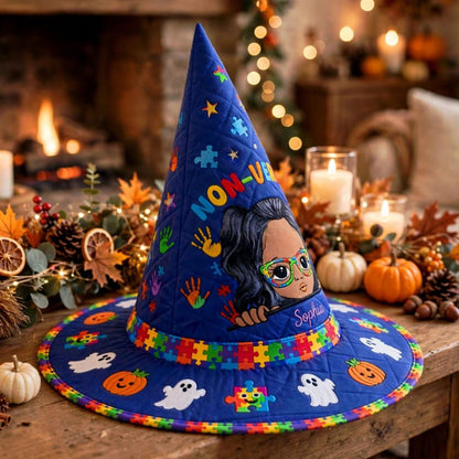 Personalized Autism Witch Quilted Witch Hat, Non Verbal Halloween Autism Witch Hat, Autism Kid Halloween Hooded Cloak, Autism Kids Witchy Collection NPND6030907