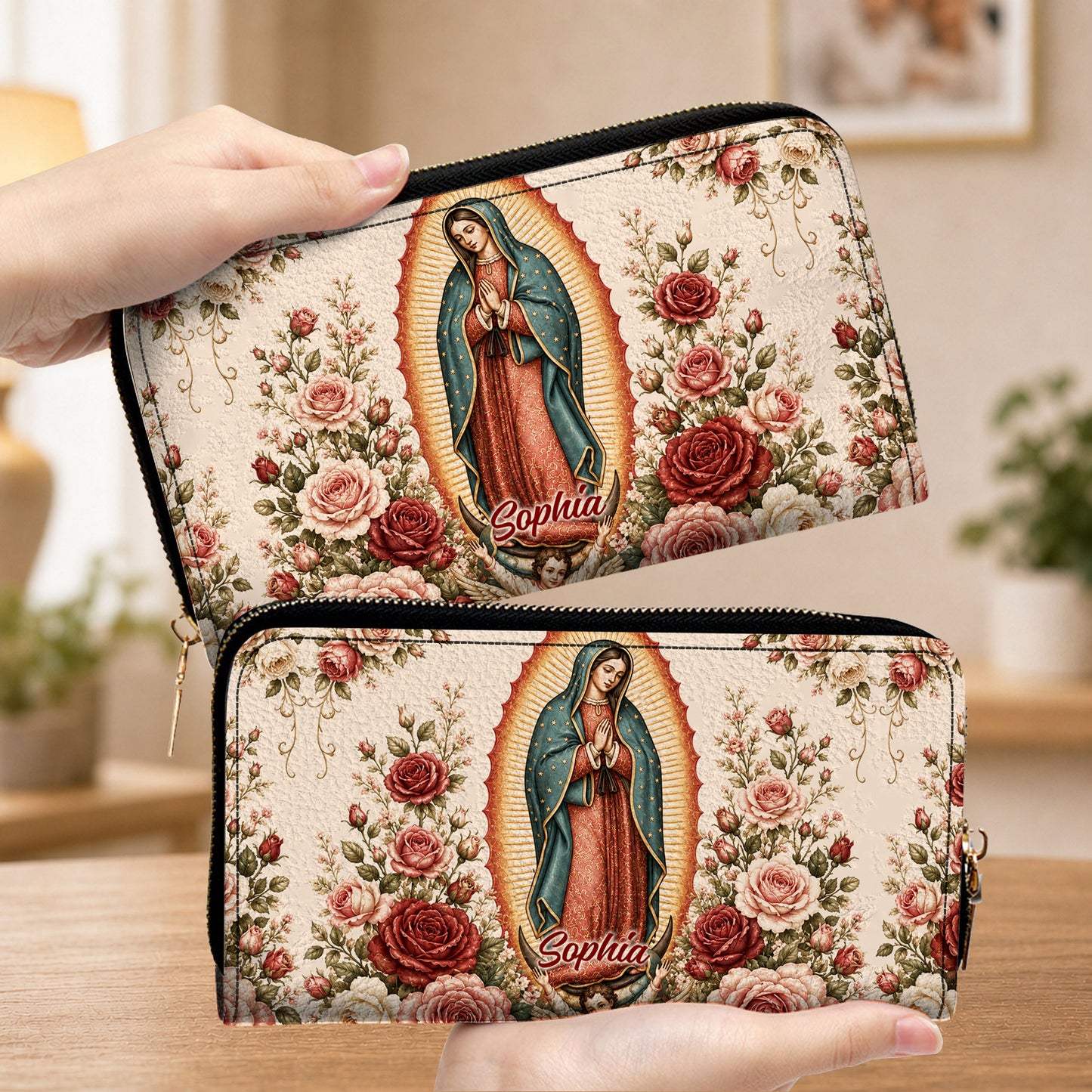 Custom Catholic Virgin Mary And Rose Handbag And Wallet, Our Lady of Guadalupe Gift PMTD6240605