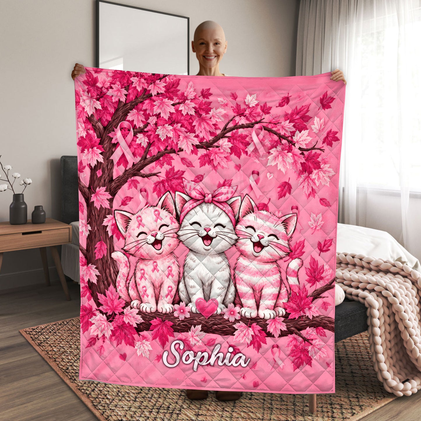 Personalized Breast Cancer Awareness Quilted Blanket UKTD6050803