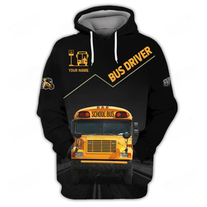 Custom Bus Driver Shirts School Bus 3D Shirts Black & Yellow UKND6270610