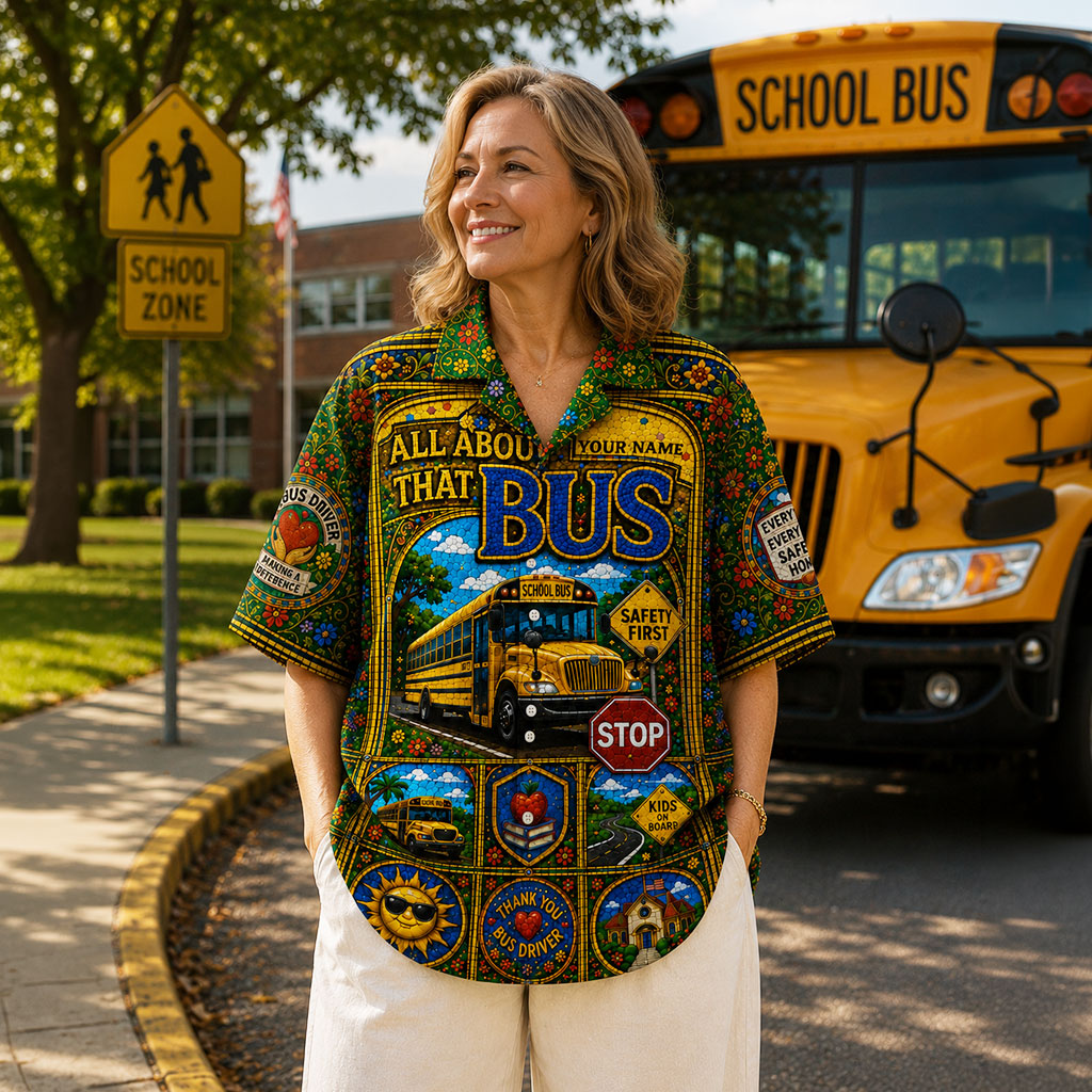 School Bus Gothic Stained Glass Hawaiian Shirt QFND6240601