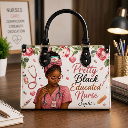 Personalized Black Nurse Woman Leather Handbag UKND6040605