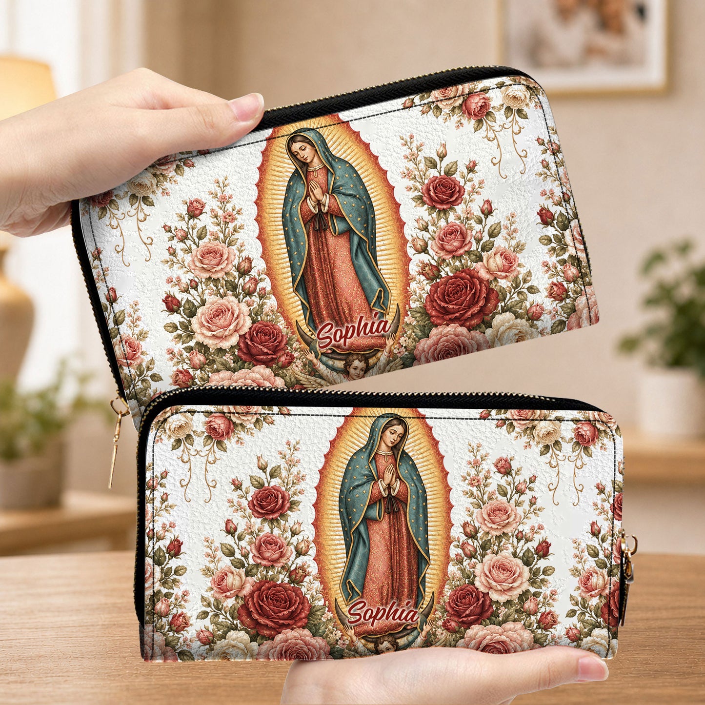 Custom Catholic Virgin Mary And Rose Handbag And Wallet, Our Lady of Guadalupe Gift PMTD6240605