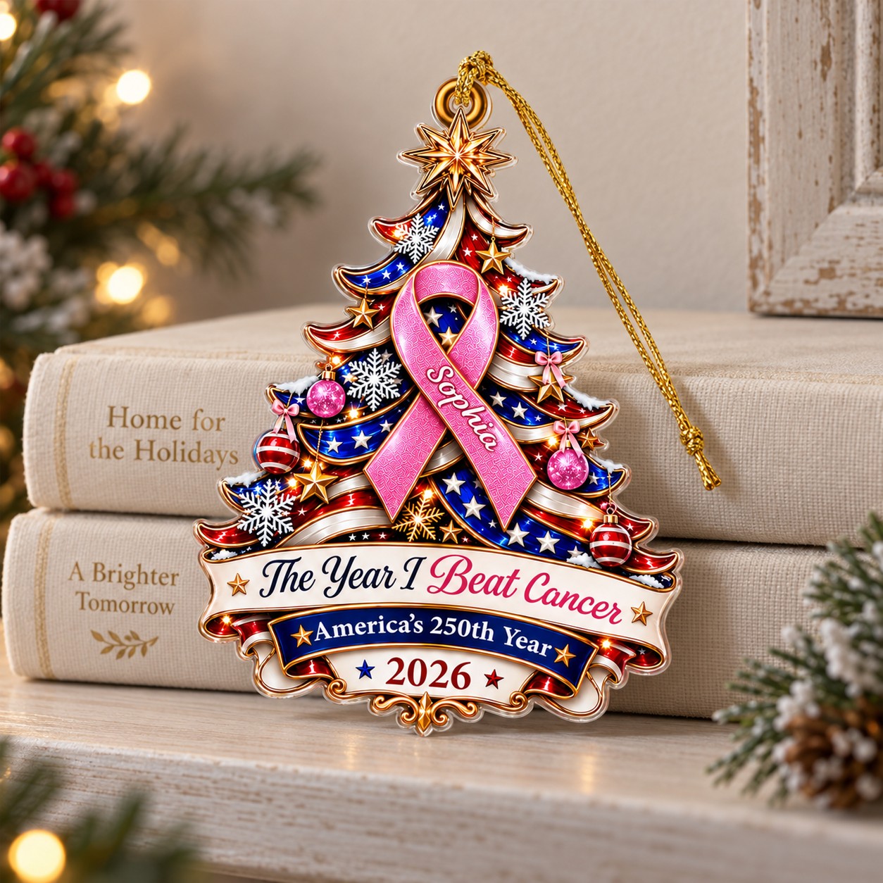 Personalized Breast Cancer Awareness 250th United States Ornament UKTD6100903