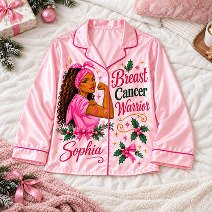 Personalized Breast Cancer Awareness Satin Pajama Set UKHA6061005