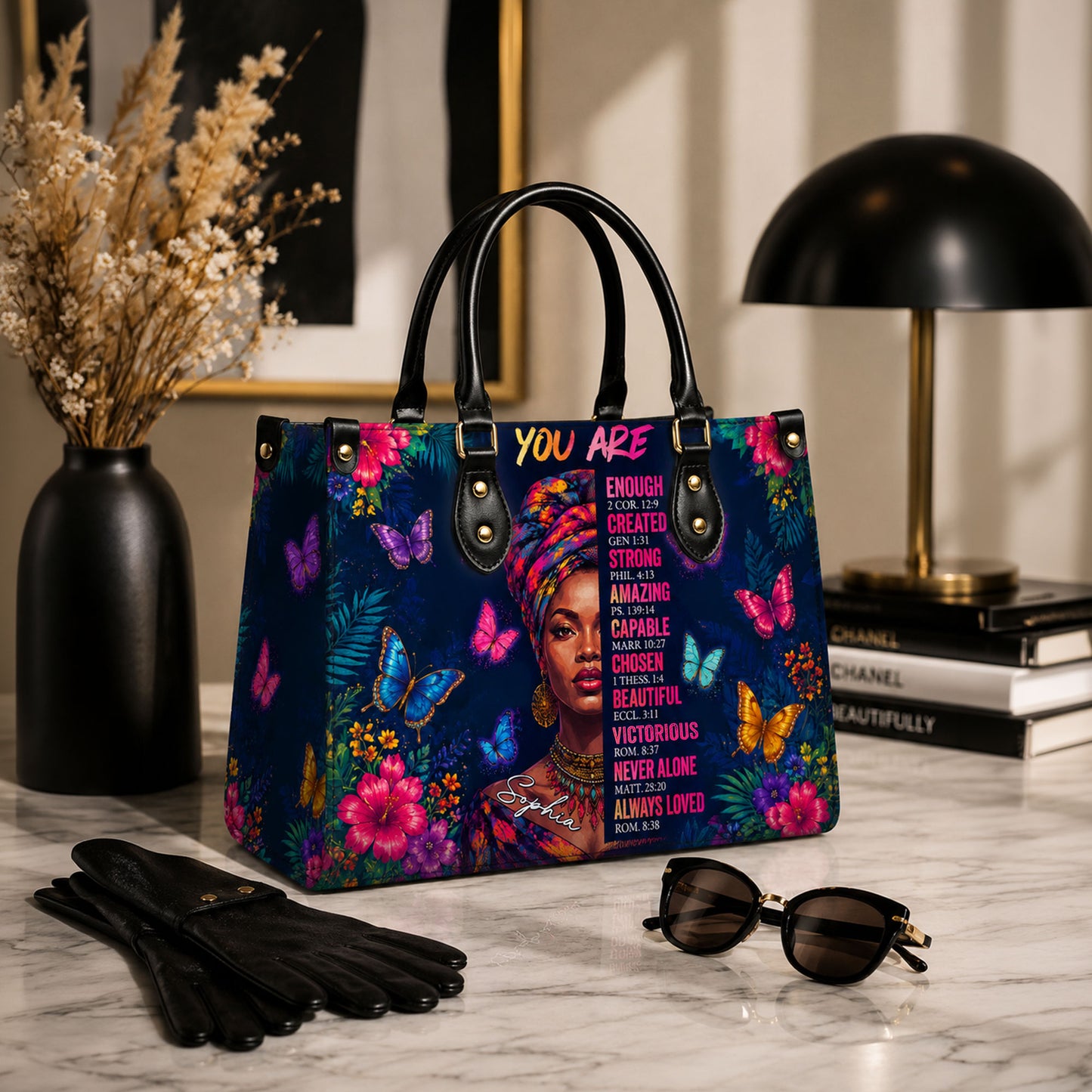 Personalized Black Women Leather PU Leather Handbag, Afro Girl Gifts UKND6220502