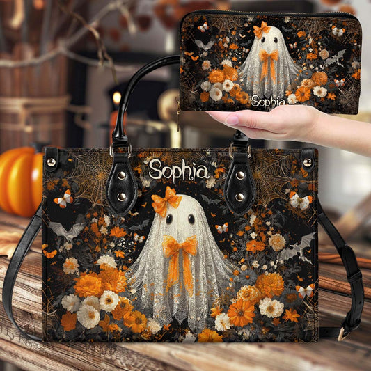 Personalized Retro Lace Ghost Halloween PU Leather Handbag QFTD5040901