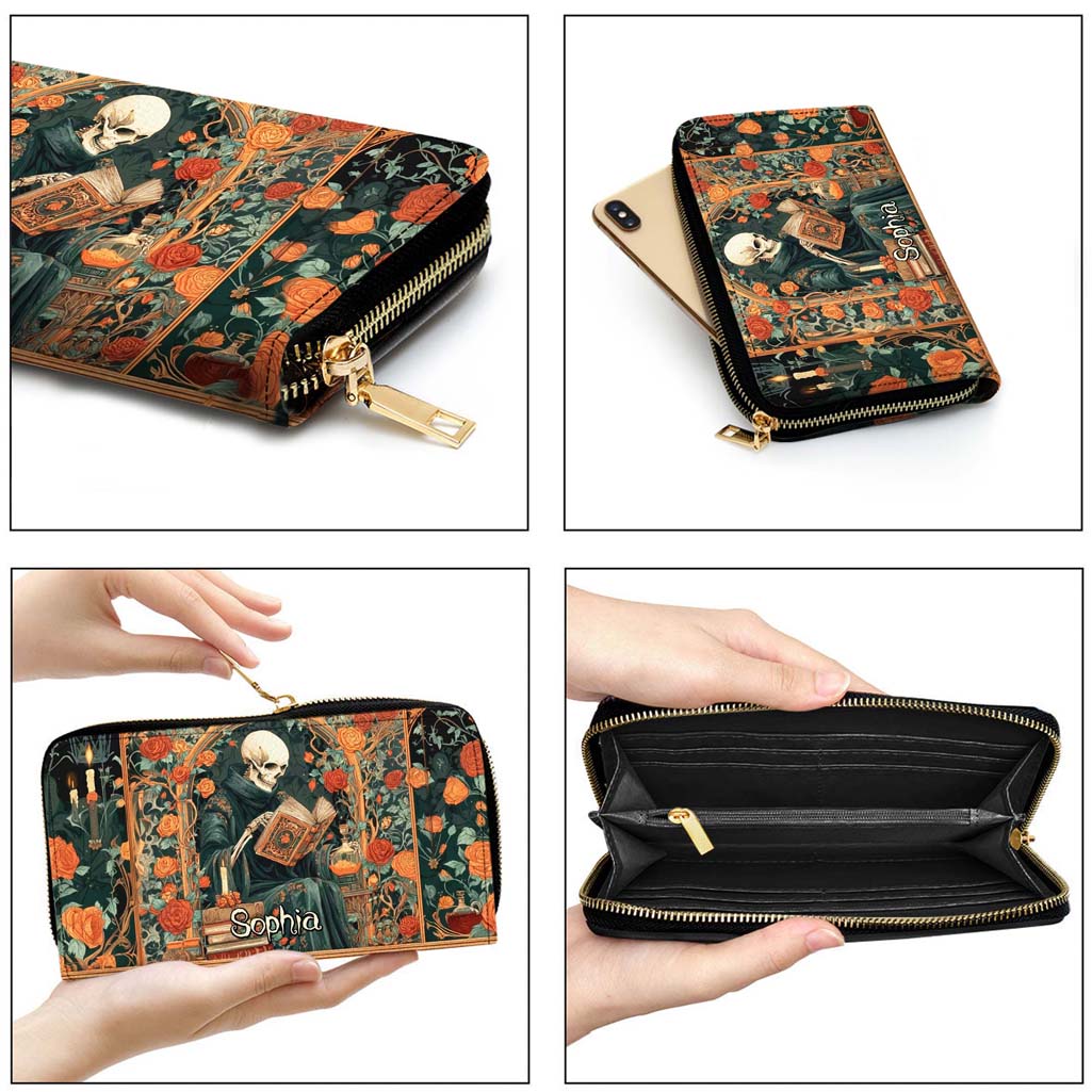 Personalized Gothic Skeleton Reading Book PU Leather Handbag QFHM5110901