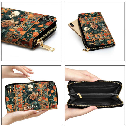 Personalized Gothic Skeleton Reading Book PU Leather Handbag QFHM5110901