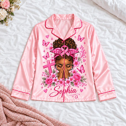 Personalized Breast Cancer Awareness Satin Pajama Set UKHA6061004