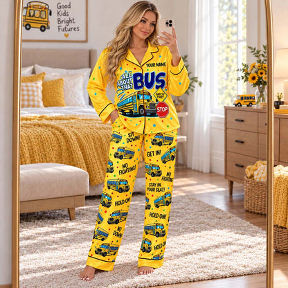 Personalized School Bus Driver Satin Pajama Set UKHM6201006