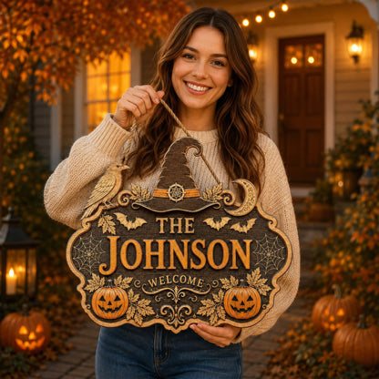 Personalized Halloween Welcome Wood Door Sign, Halloween Gift UKNT6130801