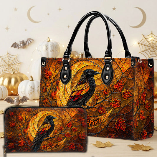 Personalized Raven Halloween 3D Printed  Leather Handbag, Wallet UKND6170702