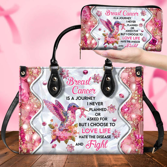 Personalized Hummingbird Breast Cancer Leather Handbag, Wallet QFTD5080901