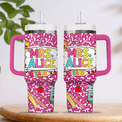 Custom Teacher 40 Oz Tumbler, Back To School Gift, Teacher Tumbler with Handle, Teacher Gift, Composition Notebook Classroom Teacher Tumbler UKND6090710