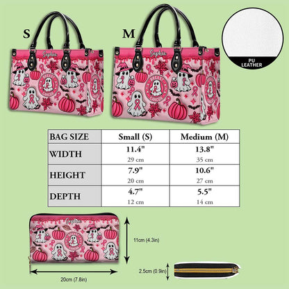 Personalized Spooky Vibe Breast Cancer Print 3D Inflated Leather PU Handbag, Halloween Gifts UKND5270802