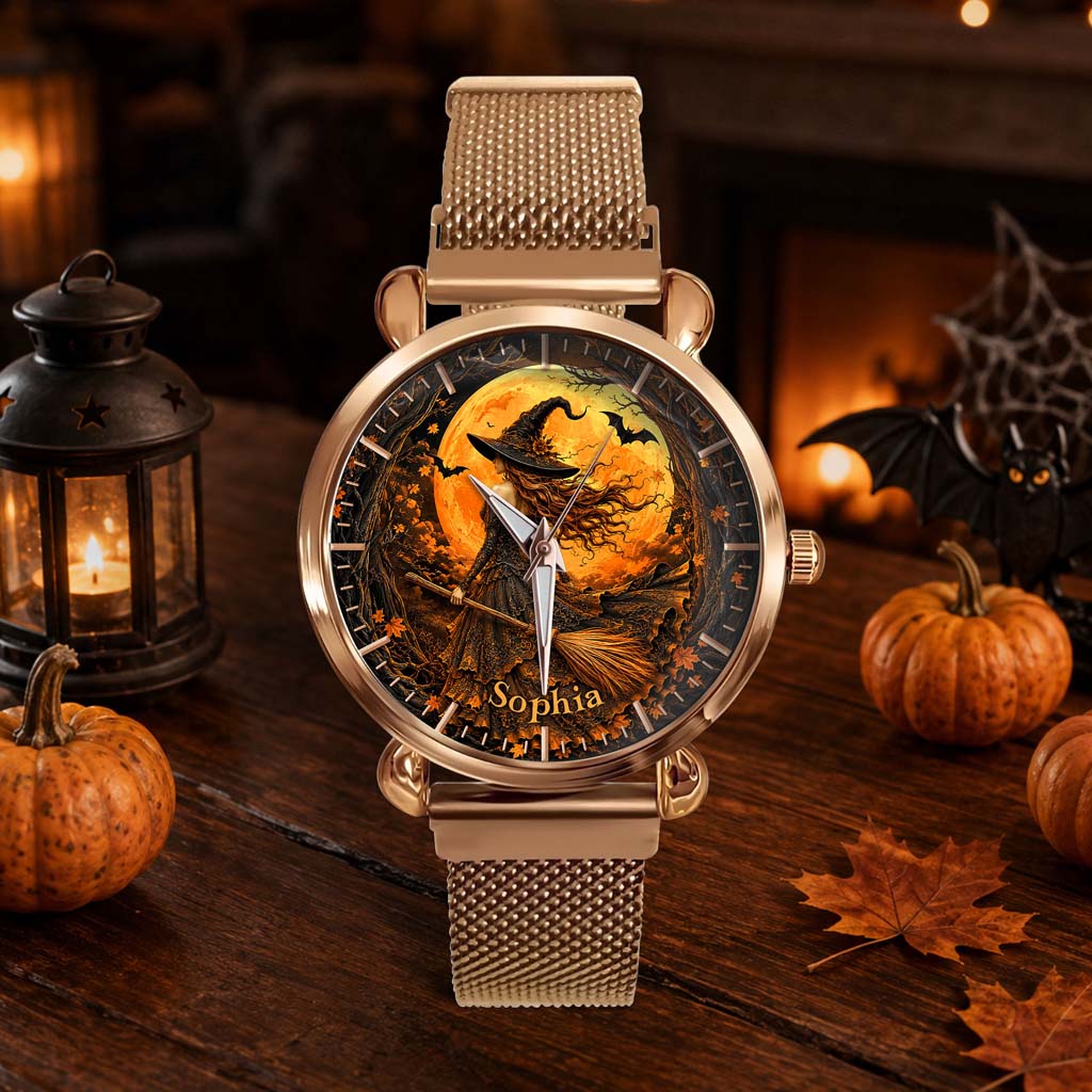 Custom Witch Black Cat Halloween  Watch For Woman UKHM6140802