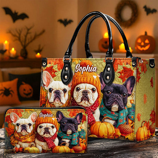 Custom Frenchie Halloween Leather Handbag UKTO5140802