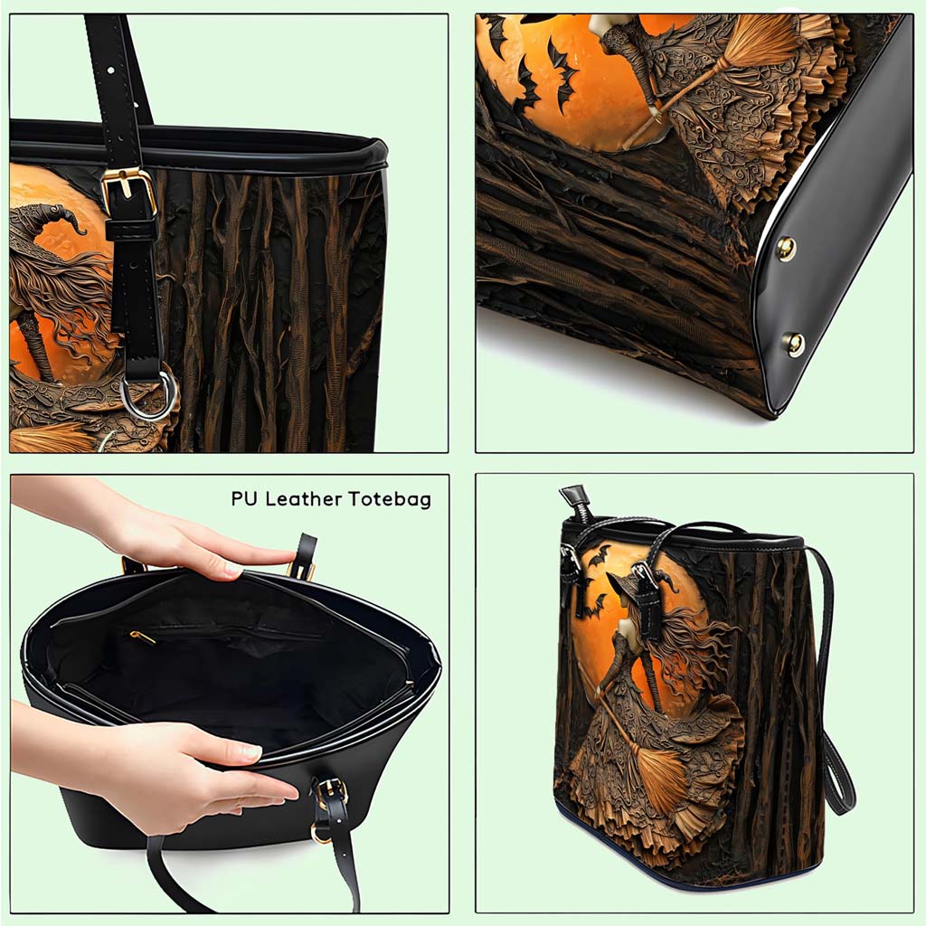 Halloween Witch Leather Tote Bag QFTD4060903