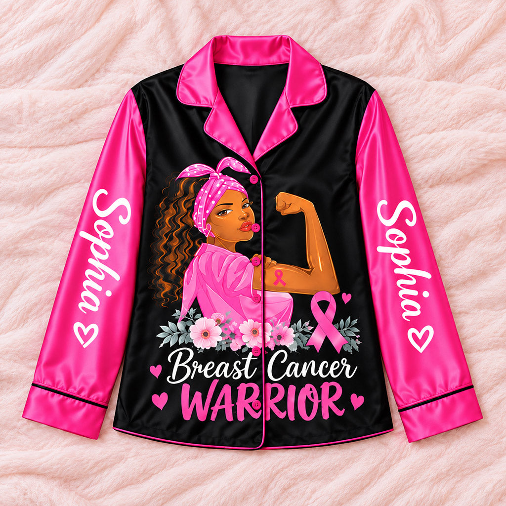 Personalized Breast Cancer Awareness Satin Pajama Set UKHA6061001