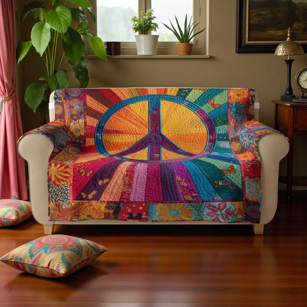 Peace Symbol Sofa Cover, Boho Hippie Christmas Sofa Cover QFTD5041103