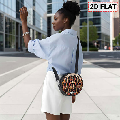Custom Name Afro Girl PU Leather Round Crossbody Bags THUU6020301