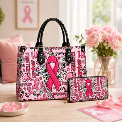 Breast Cancer Awareness Leather Handbag With Handle QFNT4200602