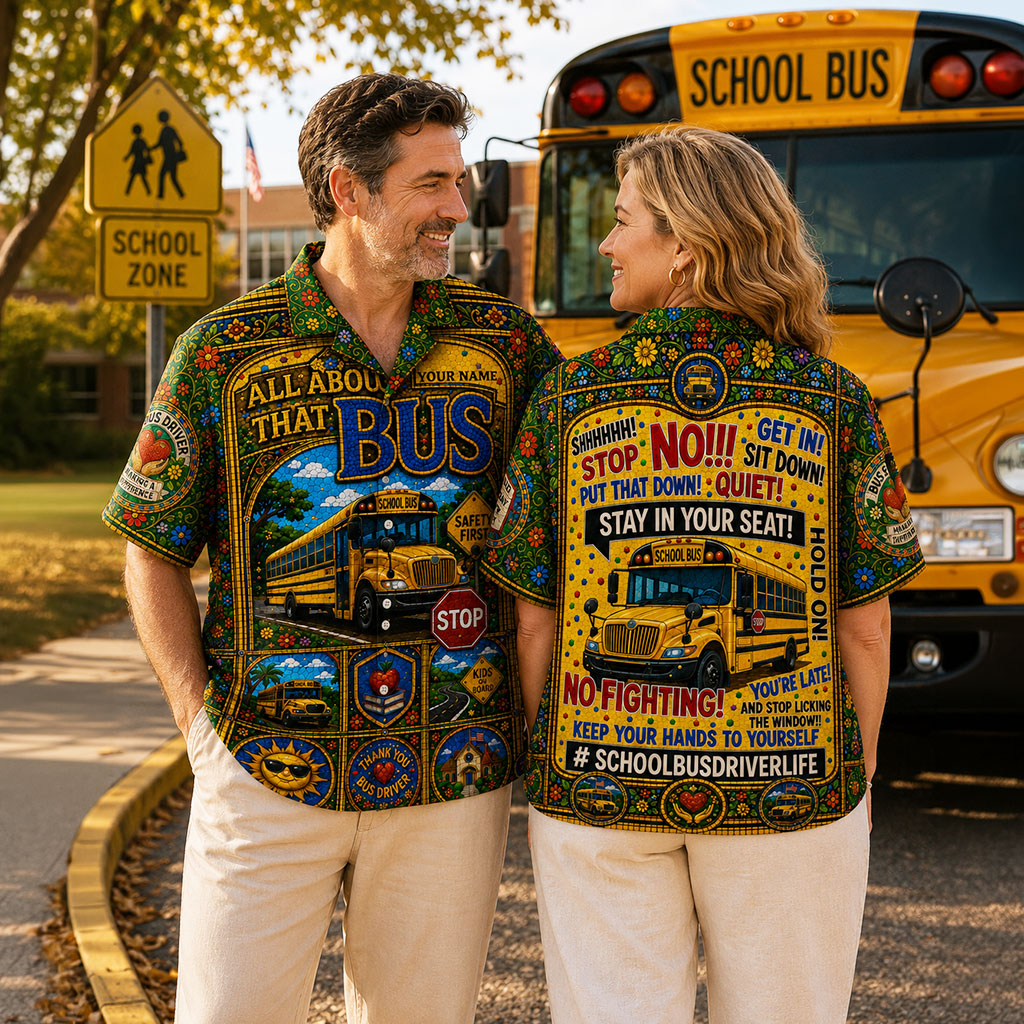 School Bus Gothic Stained Glass Hawaiian Shirt QFND6240601