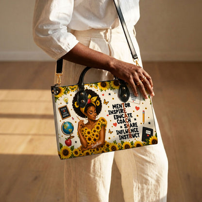 Personalized Black Teacher Woman Leather Handbag UKND6030603
