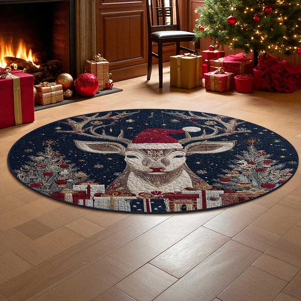 Reindeer Christmas Round 3D Printed Rug UKPY5021003