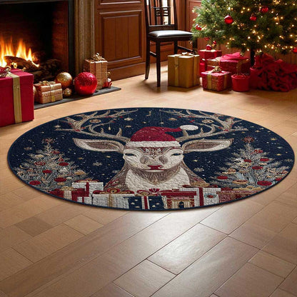 Reindeer Christmas Round 3D Printed Rug UKPY5021003