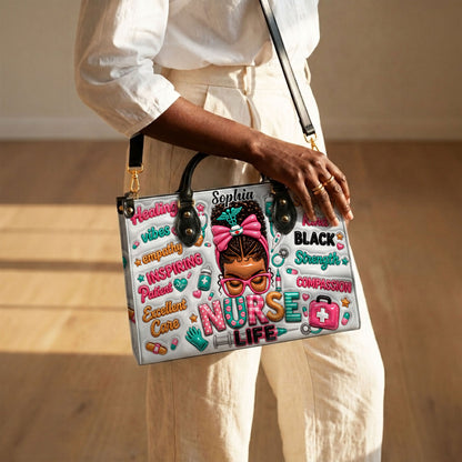 Personalized Black Nurse Woman Leather Handbag UKND6050603